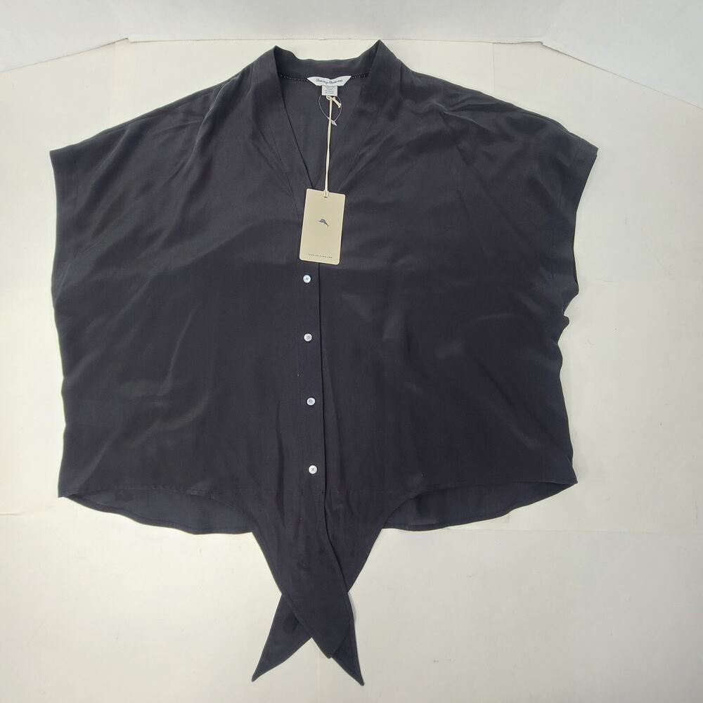 Tommy Bahama Women’s XL Blouse Top Shirt Button Front Tie Sleeveless Black
